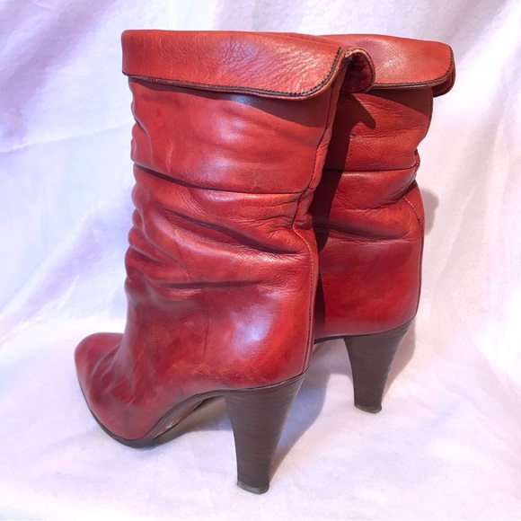 Joan and David deep red Italian leather boots mid calf length pointed toe - Picture 2 of 9